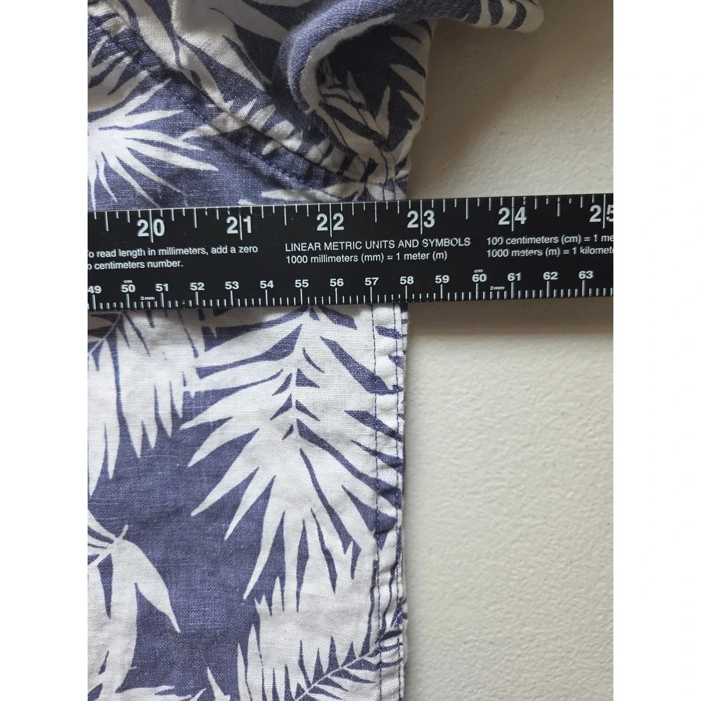 Banana Republic Mens Blue White Linen Palm Leaf Camden Standard Fit Shirt Large